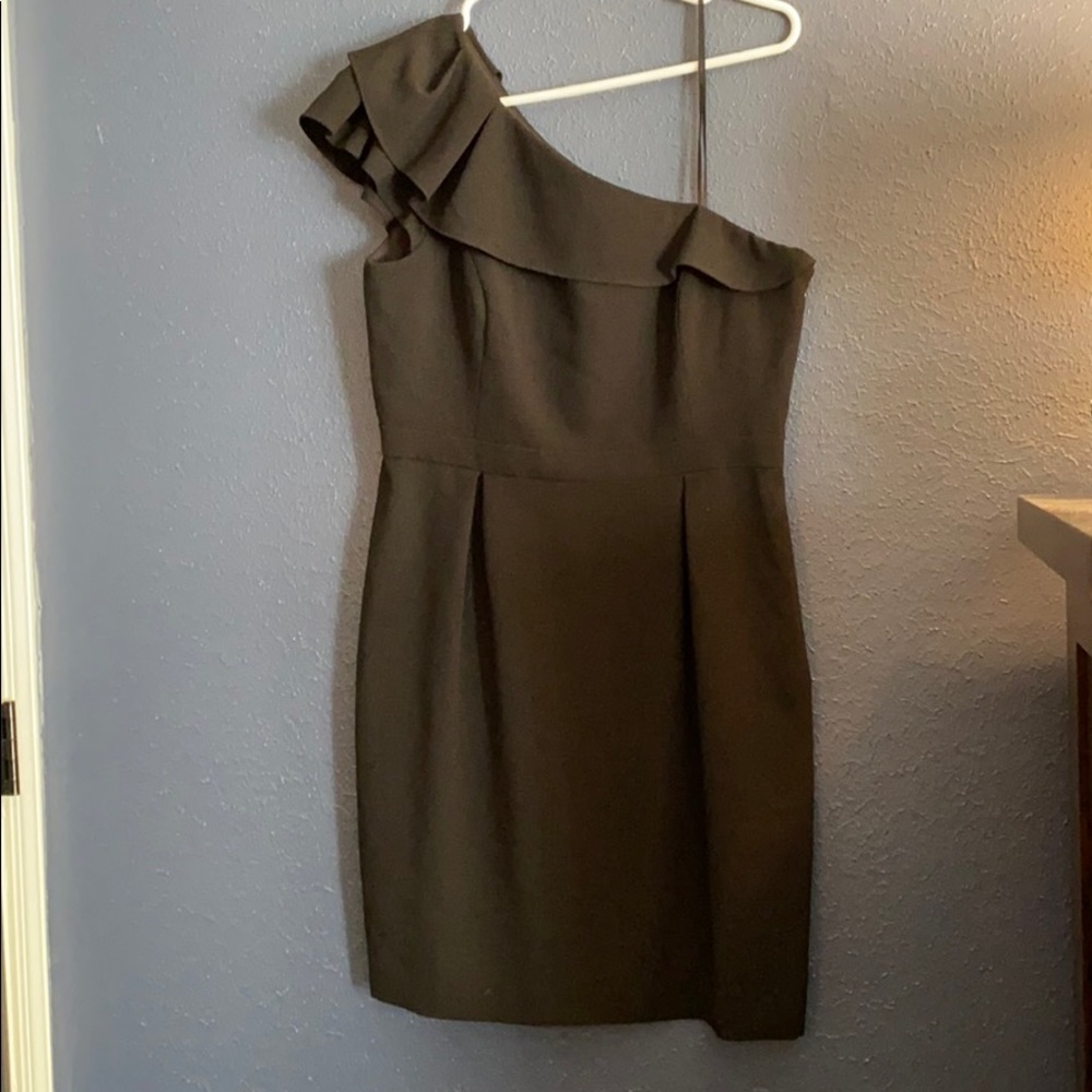 Black One Shoulder Ruffle Mini Dress. Max & Cleo
